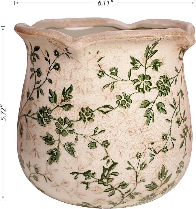 Vintage Ceramic 6.11'' Plant Pots, Decorative Vase for Indoor Garden, Room & Home Decor, Sage Beige XiaanJiaju
