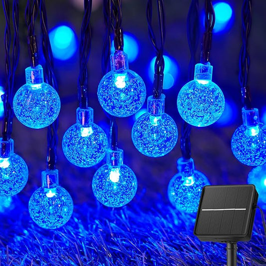 Brightown Solar String Lights Outdoor 60 Led 35.6 Feet Waterproof Solar Powered Patio Lights with 8 Lighting Modes for Garden Yard Porch Wedding Party Decor Halloween (Blue) Brightown
