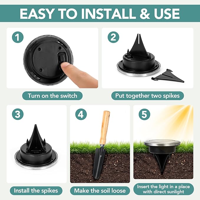 SOLPEX Mini Solar Ground Lights, 10 Pack Solar Lights Outdoor Waterproof, Pathway Lights Solar Powered, Solar Garden Lights, Landscape Lighting for Yard Driveway Walkway (Warm White) Solpex