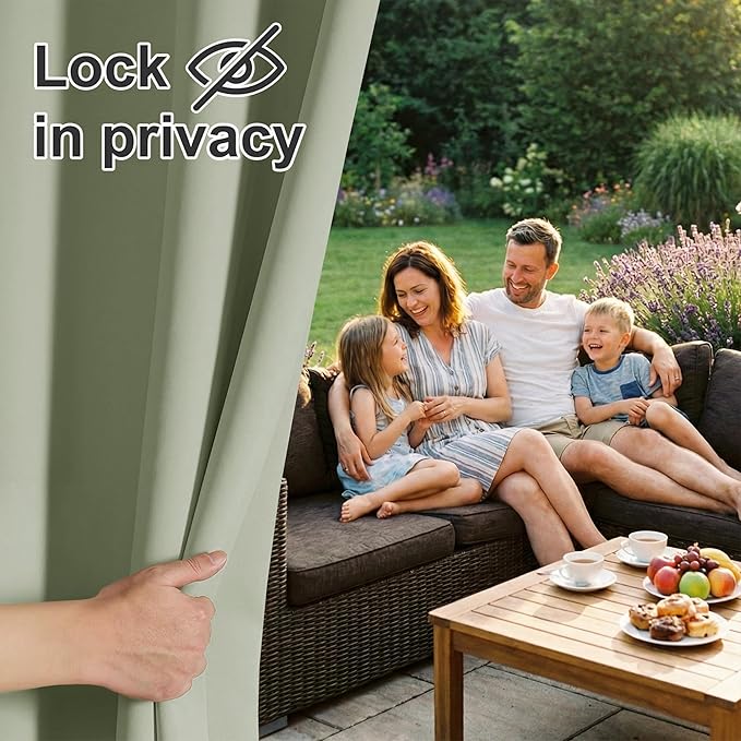 RYB HOME Outdoor Curtains for Patio Waterproof Block Sunlight Thermal Insulated Privacy Assured Thick Outside Curtains for Deck, Balcony, Pool, W52 x L63, Sage Green, 1 Panel RYBHOME