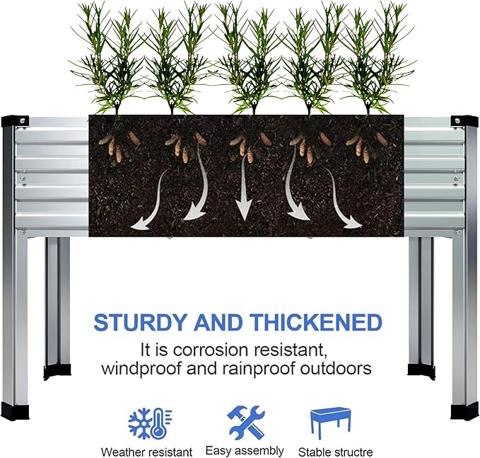 Galvanized Raised Garden Bed with Legs,48×18×30in Elevated Planter Box for Backyard,Outdoor Garden, Patio, Balcony, 300lb Capacity,Silver DIIYIV