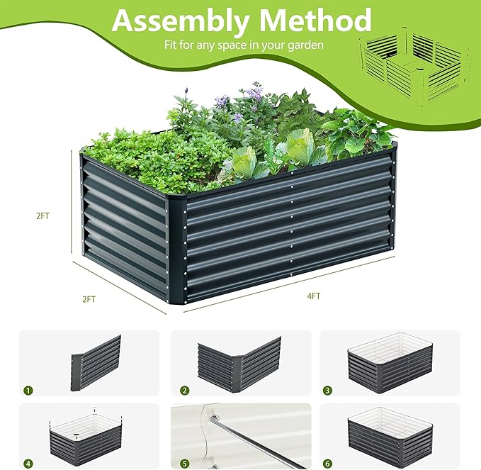 4x2x2FT Galvanized Raised Garden Bed,Galvanized Planter Boxes Outdoor, Large Metal Raised Garden Beds for Vegetables-Grey AyenGuard