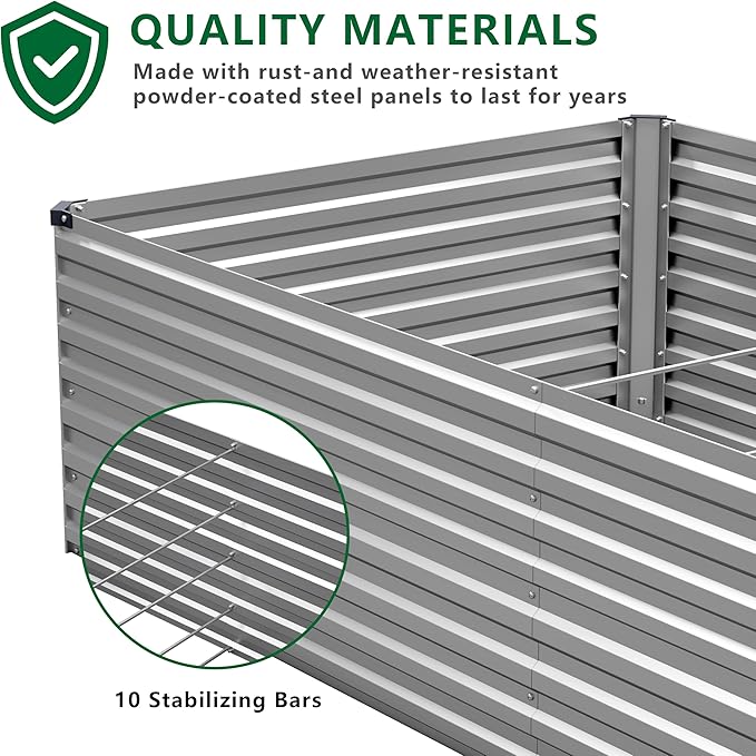 12x4x2FT Galvanized Raised Garden Bed Kit,Vegetable Plant Boxes-Rectangle Metal Flower Box,Large Planter Raised Beds Outdoor Garden for Planting,Fruit,Herb-Silver DIIYIV