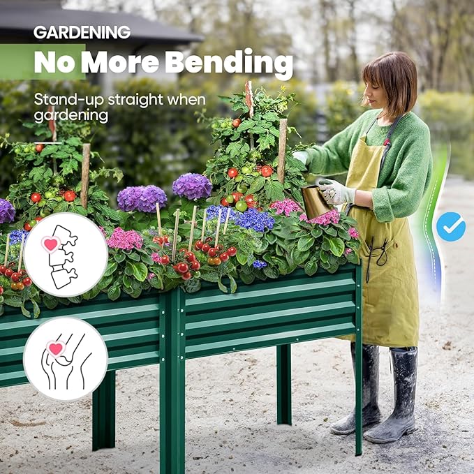 KING BIRD Raised Garden Bed with Legs Galvanized Large Elevated Planter Box for Backyard, Patio, Balcony, 600lb Capacity, Green 70.9x22.8x31.5 in KINGBIRD