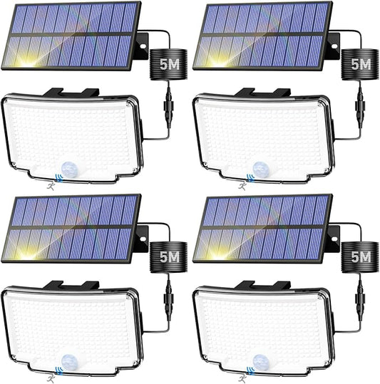 Peasur 4 Pack Solar Motion Lights Outdoor, 318 LED Solar Security Light with 3 Modes, IP65 Waterproof Powered Flood Lights for Outside Garden Patio Garage Yard Backyard Peasur