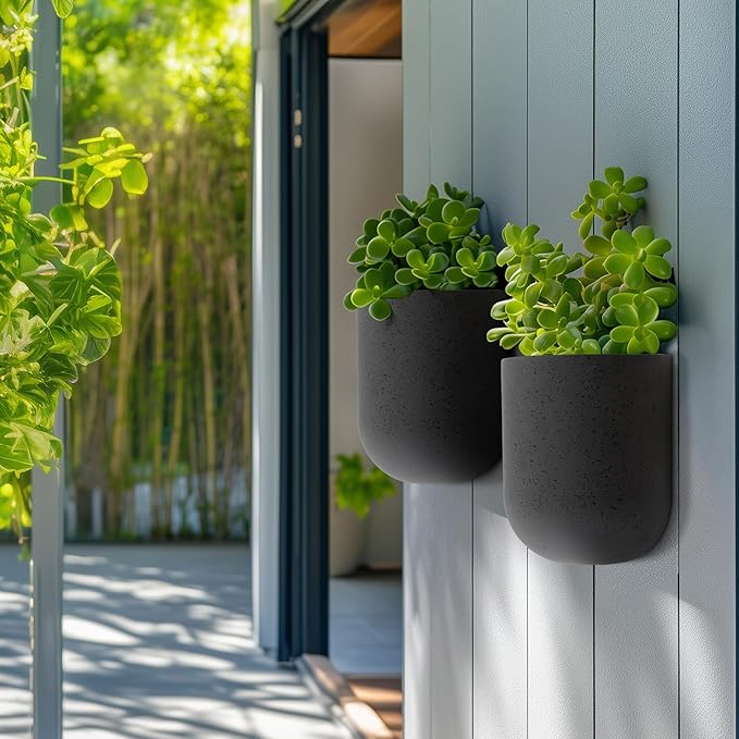La Jolie Maison Wall Hanging Planters for Indoor Plants，Hanging Flower Pots for Air Plants Succulent, Set of 2, 5.7L*4.1W*6.5H, Concrete Gray LaJol%C3%ADeMuse
