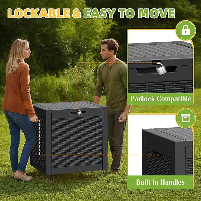 31 Gallon Outdoor Storage Box Weather Resistant UV Protection Waterproof Resin Deck Box for Garden, Patio, Porch, Delivery(Rattan Black) KFY