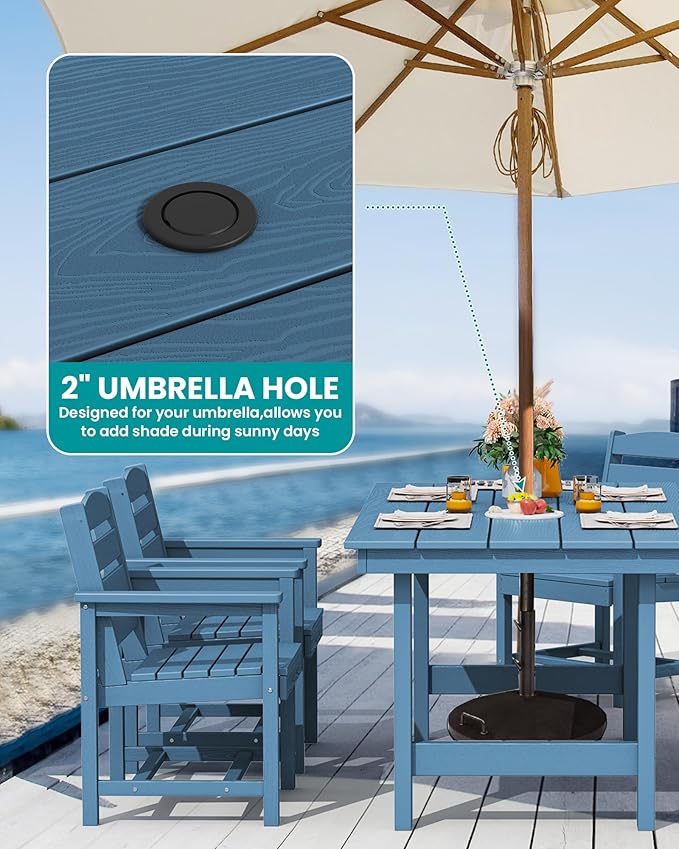 SERWALL Patio Dining Table and Bench Set for 6, Blue SERWALL