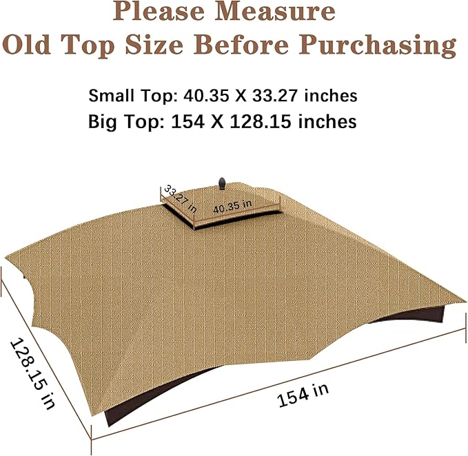 SCOCANOPY Beige Ripstop Replacement Top for Lowe's Allen Roth 10X12 Gazebo Model #GF-12S004B-1/ GF-12S004BTO SCOCANOPY