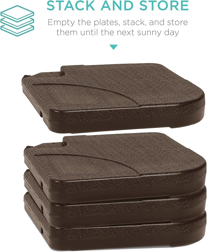 Best Choice Products 4-Piece 155lb Capacity Heavy-Duty Cantilever Offset Patio Umbrella Stand Square Base Plate Set w/Easy-Fill Spouts for Water or Sand - Brown BestChoiceProducts