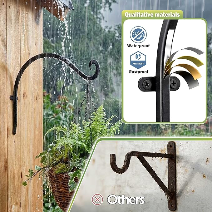 Qiang Ni Outdoor Bird Feeder Hanger Hooks: 12-Inch 50Lbs Wall Hanging Plant Bracket Indoor - 2 Pieces Plant Hooks for Hanging Flower Baskets QiangNi