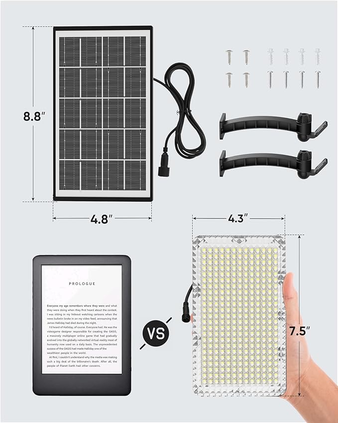 JACKYLED Solar Lights Outdoor 299 LED 1000 Lumens Bright Solar Wall Spotlight with 4000mAh Battery IP65 Waterproof Dusk to Dawn Auto Lighting for Front Door Balcony Shop Barn Garage (Black, 2-Pack) JACKYLED