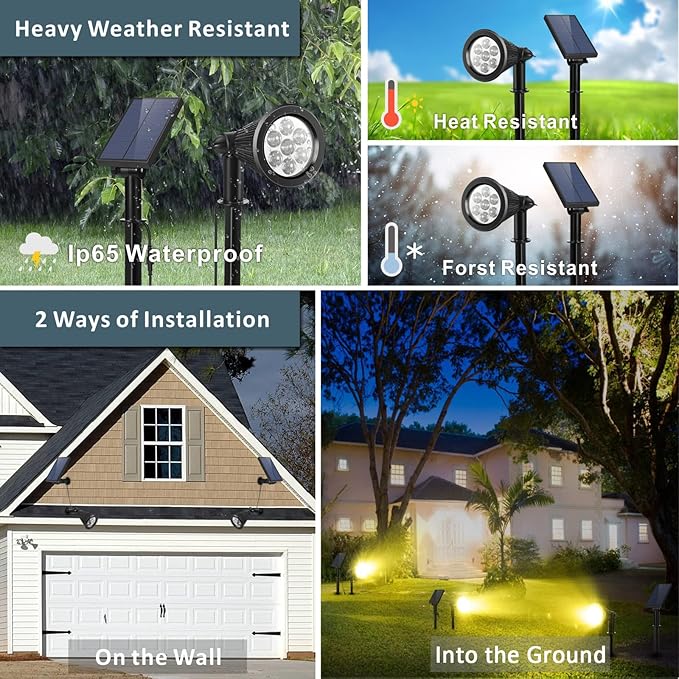 Spotlights Outdoor Solar for Flag Pole, Bright 7-LED Solar Spot Light with Separate Panel Waterproof, Dusk-to-Dawn Flagpole Light, Adjustable Landscape Ground Wall Lighting for Yard Garden(Warm White) SFSUNFUNY
