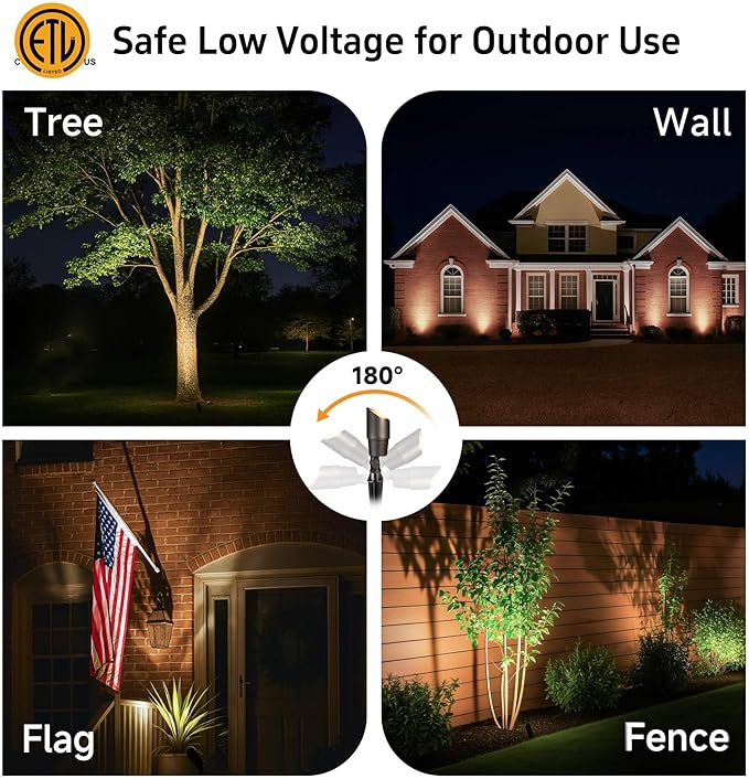 Gardenreet Solid Brass Spot Lights - Low Voltage Landscape Spotlight Outdoor, 12V LED Uplights Wired Waterproof, Electric Bronze for Patio Wall with 5000K Daylight MR16 Bulb (6 Pack) Gardenreet