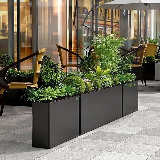 Black Steel Metallic Heavy Planter 30" x 12" x 24" for Outdoor Plants Metal Long Outdoor Planter Spliced Flower Box with Partitions for Outside,Indoor,Garden (Black, 30 * 12 * 24) DISCOVERINGBEAUTY