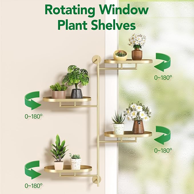 Rotating Window Shelves for Multiple Plants Indoor,4-tier Metal Corner golden Plant Stand Holder Floating Hanger Shelf for Wall，Windows Sill Gifts for Planter Lover to Enhance Home Decor YFFSRJDJ