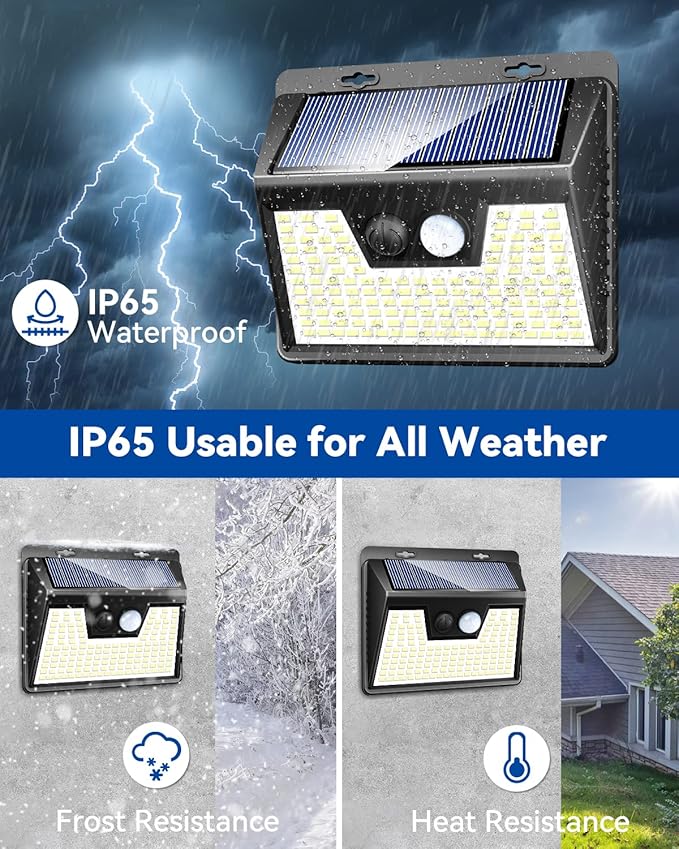 Peasur 140LED Solar Powered Lights Outdoor Waterproof, 3 Packs Motion Sensor Light Ultra-Bright, 3 Modes Fence Security Lighting for Outside Yard Wall Deck Step Garden(Cool White) Peasur