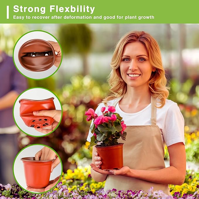 Plant Nursery Pot/Pots 100 Pcs 4" Plastic Small Plants Pots Flower Pots Seed Starting Pots for Plants Indoor Outdoor Seedling pots (with 100 Plant Labels) LWWTBS