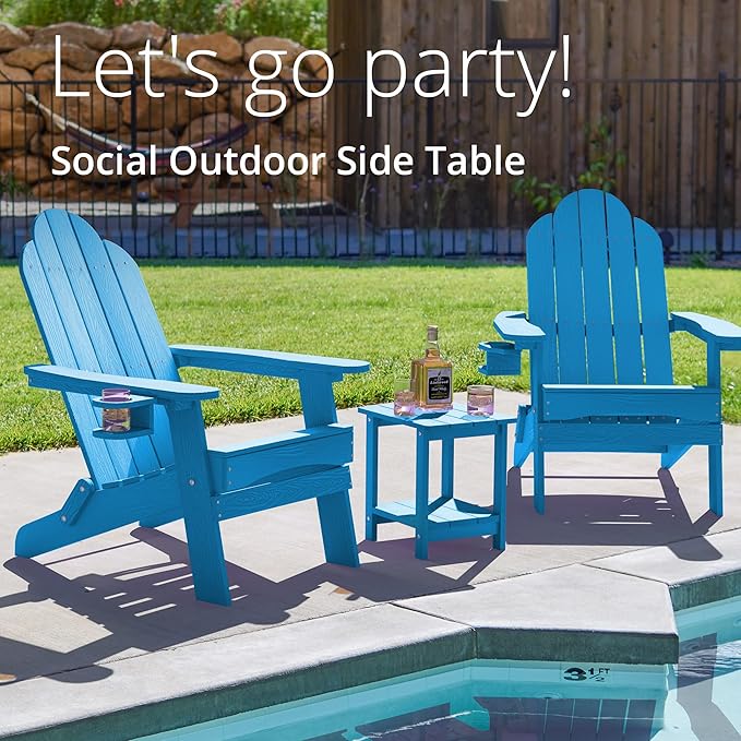 LUE BONA Adirondack Outdoor Side Table, 2-Tier Blue HDPS Patio End Table Weather Resistant, Morden Side Table for Patio, Pool, Porch LUEBONA