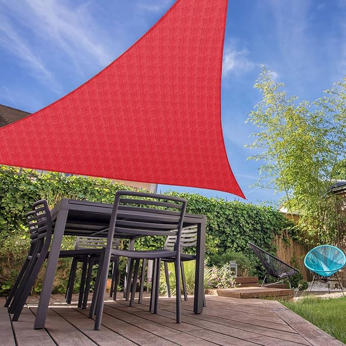 E&K Sunrise 7' x 7' x 7' Sun Shade Sail Triangle Canopy Shade Cover UV Block for Patio Backyard Garden Outdoor (Red) EKSUNRISEINC