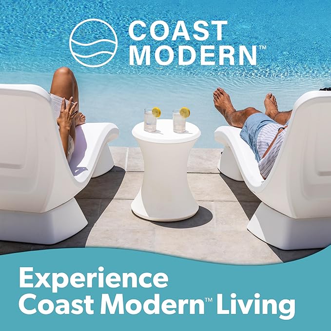 Coast Modern Outdoor Side Table - Lounger Table for Inside Pool or on Patio - All-Weather Furniture for Sun Shelf Up to 15" – White GoSports