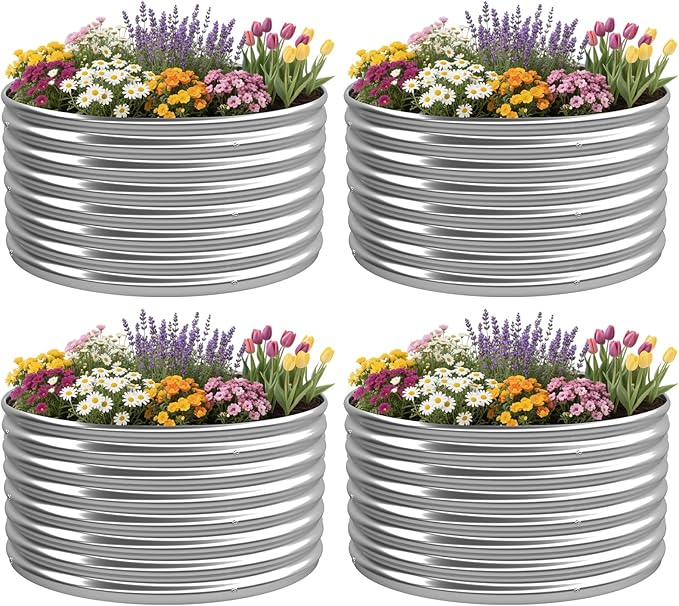 4 Pack Tall 2x2x2FT Round Raised Beds for Gardening, Corrugated Galvanized Steel Raised Garden Bed, Outdoor Metal Above Ground Garden Bed for Vegetables and Flowers OZMSHF