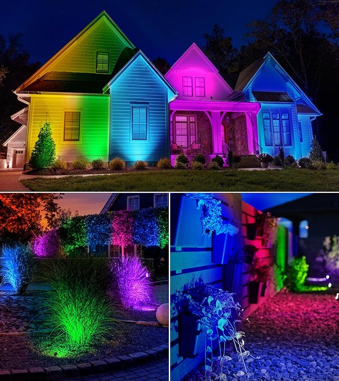 SUNVIE Spot Lights Outdoor 12W RGBW Color Changing Landscape Lights with Remote Control 120V RGB Landscape Lighting Waterproof Outdoor Spotlights for Yard Garden Patio Lawn Decorative, 4 Pack SUNVIE