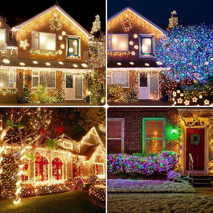 Warm White to Multicolor Color Changing 200 LED 66FT Connectable Christmas String Lights for Outdoor Indoor, 11 Modes Christmas Tree Clear Wire Fairy Waterproof Lights with Memory & Remote & Timer SANJICHA