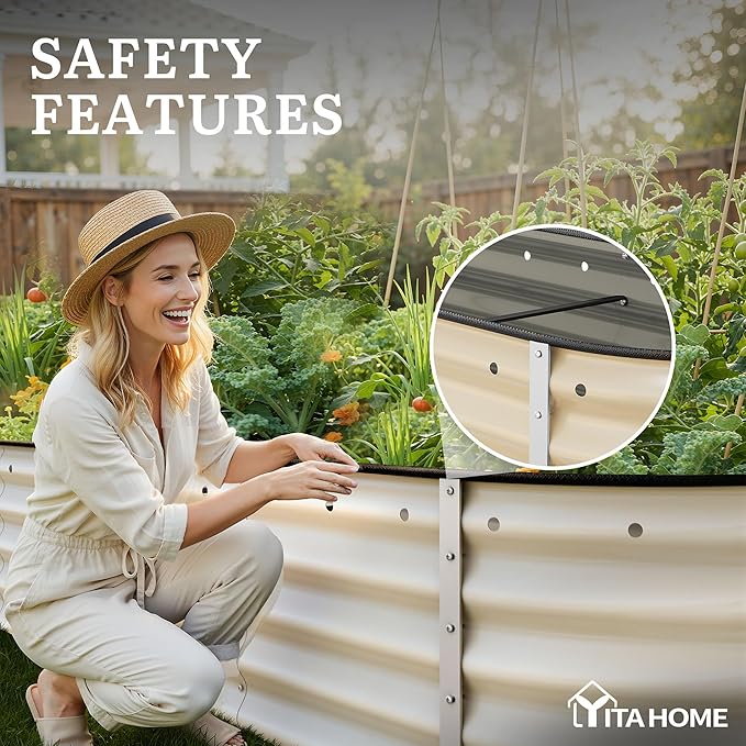 YITAHOME 17" Tall 9 in 1 Raised Garden Bed Kit,96x24 in Large Galvanized Metal Planter Box with Gloves & Safety Rubber, Outdoor Flower Bed for Plants Vegetables Flowers, White YITAHOME