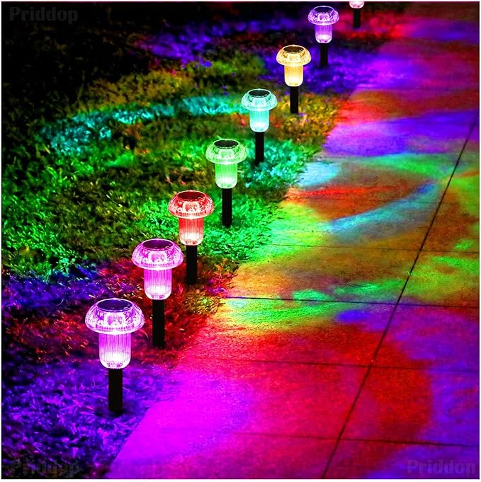 Solar Lights Outdoor Pathway Waterproof 8 Pack Color Changing LED Acrylic Mushroom Decorative Garden Lights for Yard Landscape Patio Outside Decorations Priddop