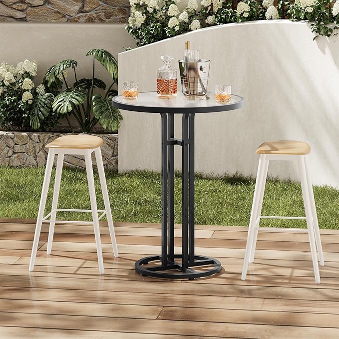 HOOBRO Bar Table, 23.6-Inch Round Pub Table, Frosted Glass Cocktail Table with Sturdy Iron Frame & Adjustable Feet, Modern Small Coffee for Home Bar, Kitchen, Living Room, Outdoor, Black BK96BT01 HOOBRO
