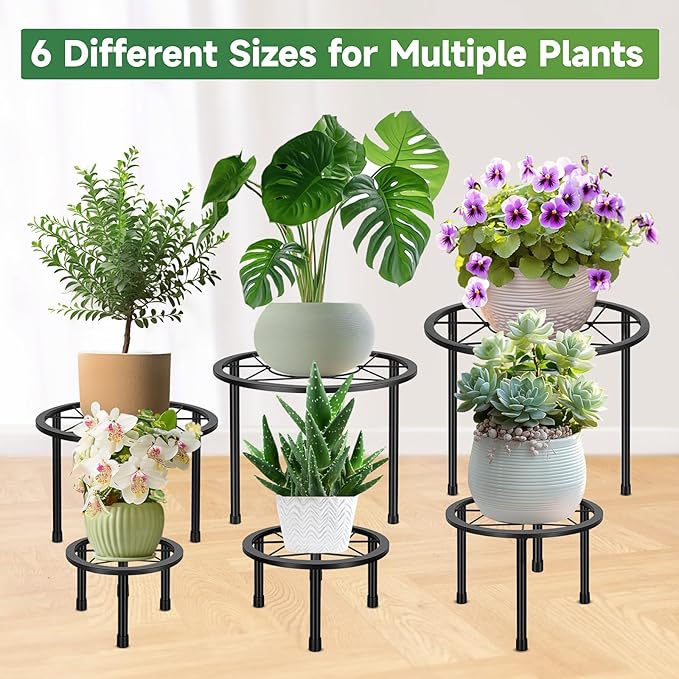 6 Pack Metal Plant Stands, Heavy Duty Plant Stand for Indoor Outdoor, Anti-Rust Iron Flower Pot Stands Outdoor Plant Holder, Potted Plant Shelf for Living Room Balcony Garden Patio, Black SBOSBO