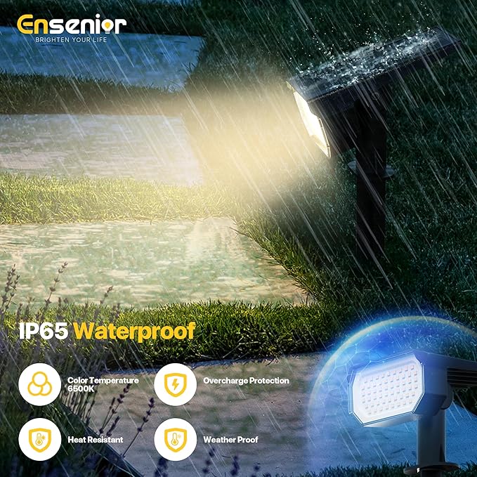 Ensenior Solar Spotlights Outdoor, 56 LEDs Brightness Adjustable 3000K LED Solar Garden Lights, Halloween Christmas Landscape Lighting for Flag/Yard/Pathway, IP65 Waterproof - 10 Pack Ensenior