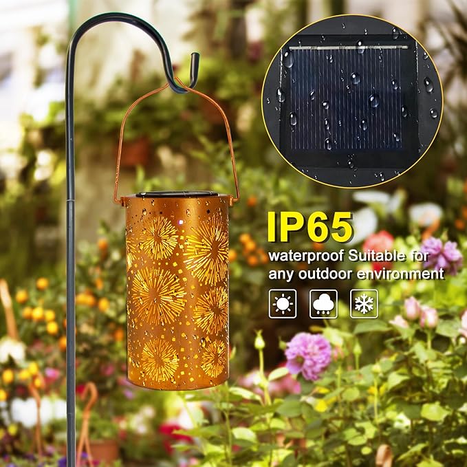 Fireworks Birthday Gifts for Women, Solar Lanterns Outdoor Waterproof, Garden Decor Metal Hanging Decorative Solar Lights for Patio Yard Lawn Backyard Porch, Gardening Gifts for Women Mom Grandma DIBIEECN