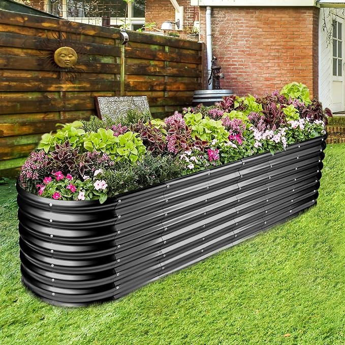 Land Guard 8×2×2ft Galvanized Raised Garden Bed Kit, Raised Garden Boxes Outdoor, Oval Metal Raised Garden Beds for Vegetables, Gray LandGuard
