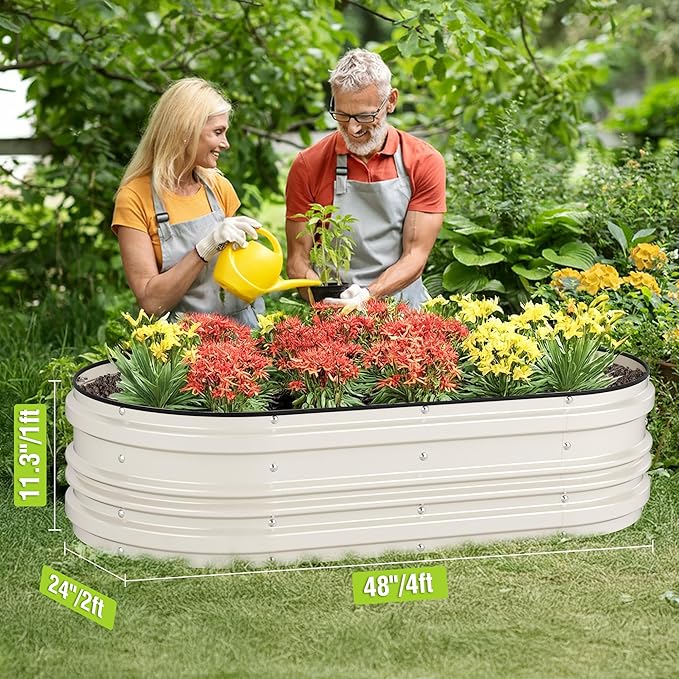 WORKPRO 4x2x1ft Galvanized Raised Garden Bed Set, Rust & Corrosion Protection, Easy Assembly, Safe Edge, Ideal for Vegetables & Flowers, White WORKPRO