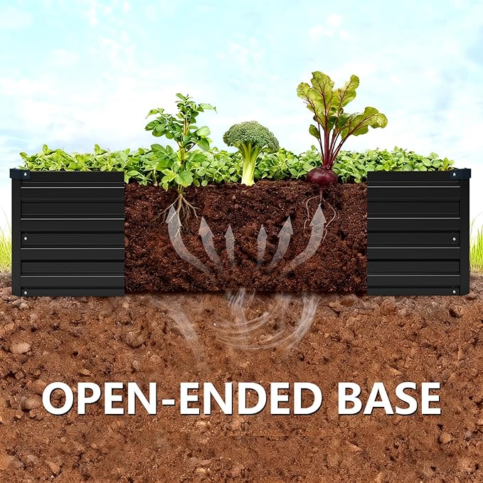 Vengarus 2 Pack 9x3x1FT Galvanized Raised Garden Bed Kit, Outdoor Metal Planter Box for Vegetables, Rectangular Steel Container, Easy Assembly (Black) Vengarus