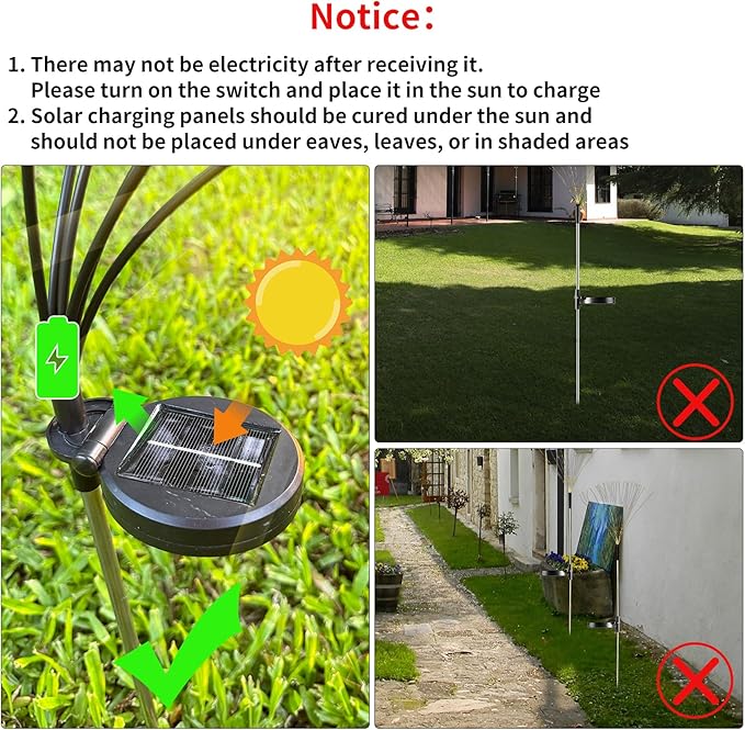 JJGoo Solar Firework Lights, 2 Pack 120 LEDs 2 Lighting Modes Solar Garden Lights Outdoor Waterproof for Yard Patio Walkway Pathway Party Wedding Christmas Decorative- Cool White JJGoo