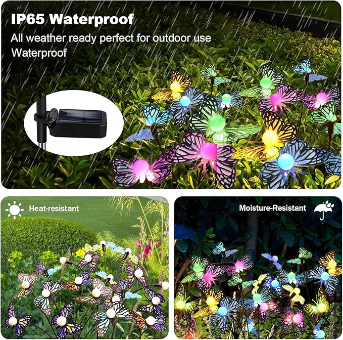 Solar Garden Butterfly Lights, 4 Pack 48 LED Solar Swaying Lights, 7 Color Changing Waterproof Firefly Light Outdoor Fairy Light for Garden Patio Yard Pathway Flower Bed Decoration MRHEPHAESTUS
