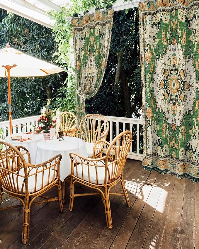 Ombre Green Boho Outdoor Curtains for Patio Waterproof, Grommet Privacy Curtain Drapes Weatherproof Outside Curtains for Porch GazeboPergola Cabana 1 Panel 54x108inch Vintage Ethnic Tribal Geometric Rootora
