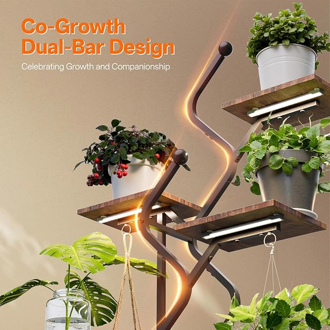 Bstrip 63 Inch Plant Stand with Grow Light, 7-Tier Indoor Plant Shelf with Hanging Hooks, Decor Corner Plant Stand for Living Room & Patio, Black Bstrip
