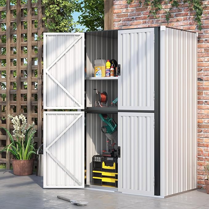 AECOJOY Outdoor Storage Cabinet Waterproof, Large Tall Vertical Outdoor Cabinets Waterproof with Shelves, Lockable Storage Cabinet Metal Storage Shed Weatherproof Garden Sheds & Outdoor Storage White AECOJOY