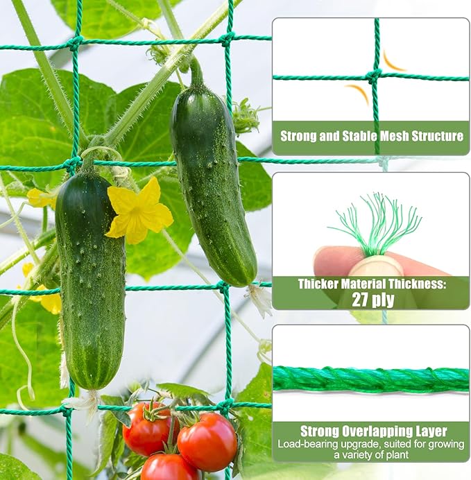 Garden Trellis Netting - Heavy Duty Trellis Net for Climbing Plants, Plant Netting for Cucumber, Tomato, 27 Strands Nylon & 4x4 Inch Mesh, Grow Netting for Fruits, Vegetables, Grape, Bean(6.6x32.8 FT) SHPPETONB