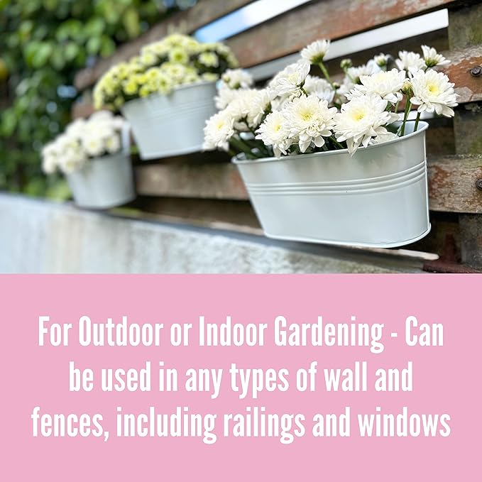 LaLaGreen Rail Planter Outdoor (6 Pack, 11.8 Inch) White Metal Iron Hanging Flower Pots Deck Railings Fence Buckets Modern Countryside Boho Style Wall Mount Window Box Plant Holder Hooks Porch Decor L%C3%A1L%C3%A1Green