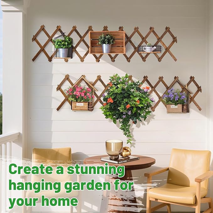 Pack of 2 Extra Thick Wooden Wall Trellis- Expandable Wall Planter Lattice Panels for Climbing Plants, Hanging Vertical Plant Support Fence Frame Outdoor Indoor for Balcony Patio Garden Room ANPHSIN