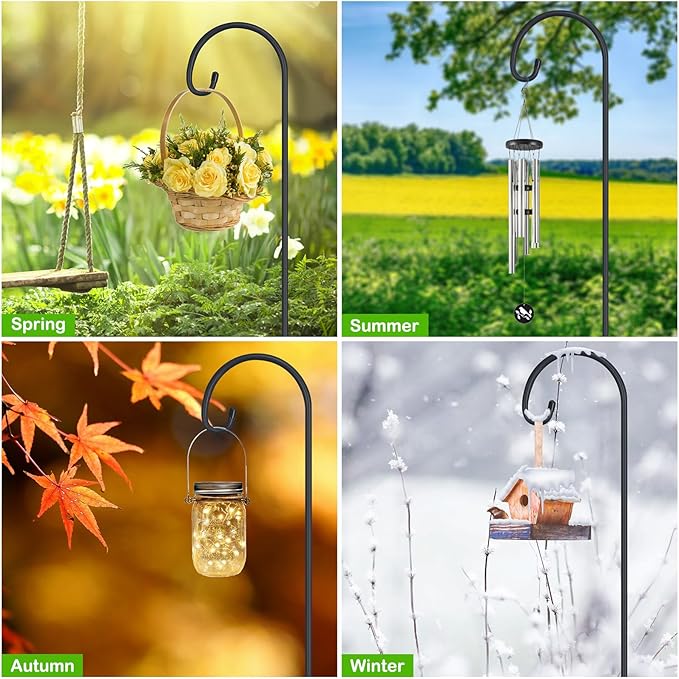 FEED GARDEN Adjustable 32 Inch Shepherd Hooks Thick Rust Resistant Steel Shepard Hooks for Outdoor Hanging Lanterns, Bird Feeders, Solar Lights, Weddings Decor 4 Pack FEEDGARDEN