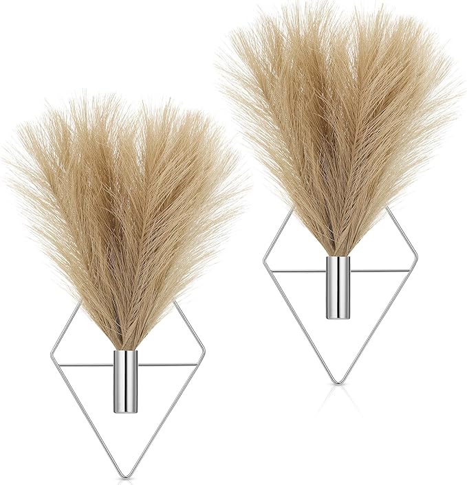 2 Pieces Boho Wall Decor Hanging Planters with Artificial Plants Metal Hanging Vase Indoor Plants Holder Modern Wall Art for Bathroom Bedroom Living Room Decor, Silver, Pampas Grass Canlierr