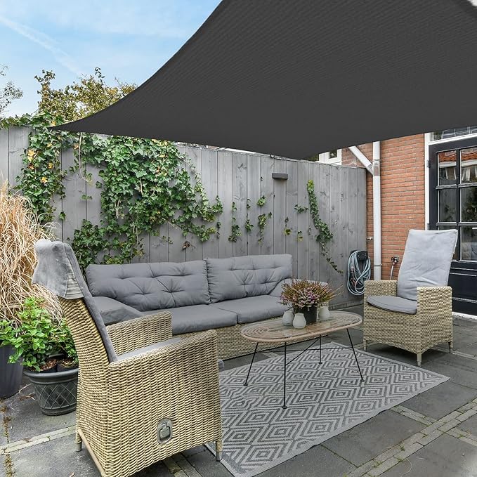 AsterOutdoor Sun Shade Sail Rectangle 10' x 10' UV Block Canopy for Patio Backyard Lawn Garden Outdoor Activities, Graphite AsterOutdoor