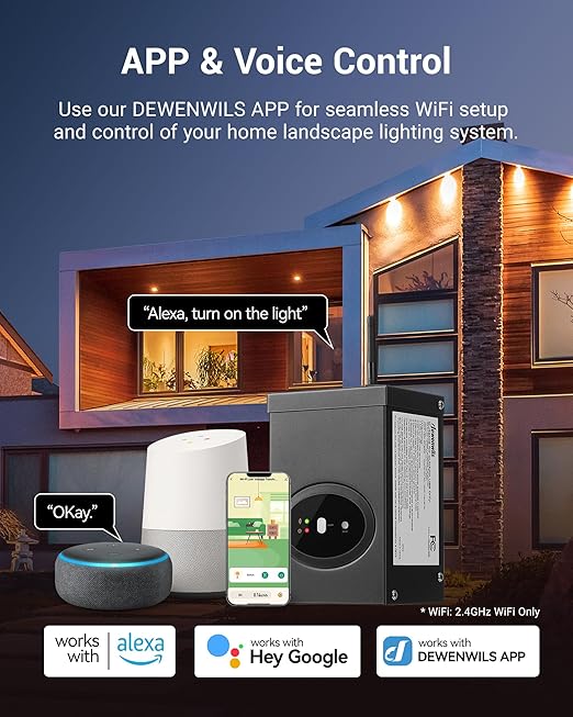 DEWENWILS Smart Low Voltage Landscape Transformer 120W, 120V AC to 12V AC for LED Landscape Lights, Outdoor Lighting, Waterproof, 1 Zone Control, Compatible with Alexa and Google Home, ETL Listed DEWENWILS