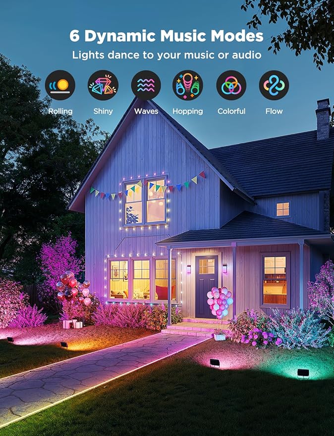 Govee Outdoor Flood Lights 2, RGBIC Warm Cold White LED Lights for Outdoor Decorations, 50 Scene Modes, Landscape Lighting, Upgraded IP66 with App Control, Wired 6 Pack Govee
